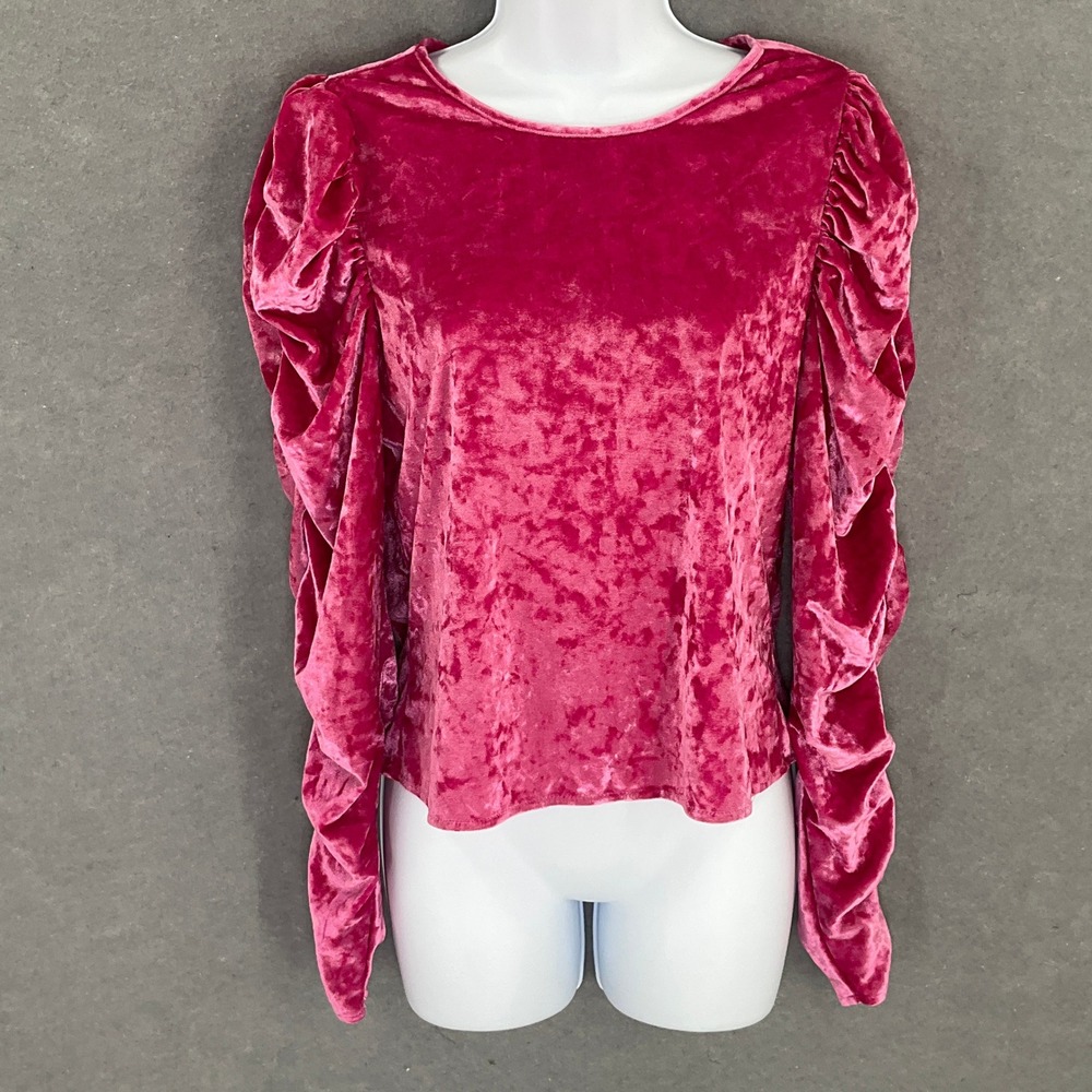 Marc New York Velvet Top Ruched Long Sleeve Feminine Party Blouse‎ Pink Sz M